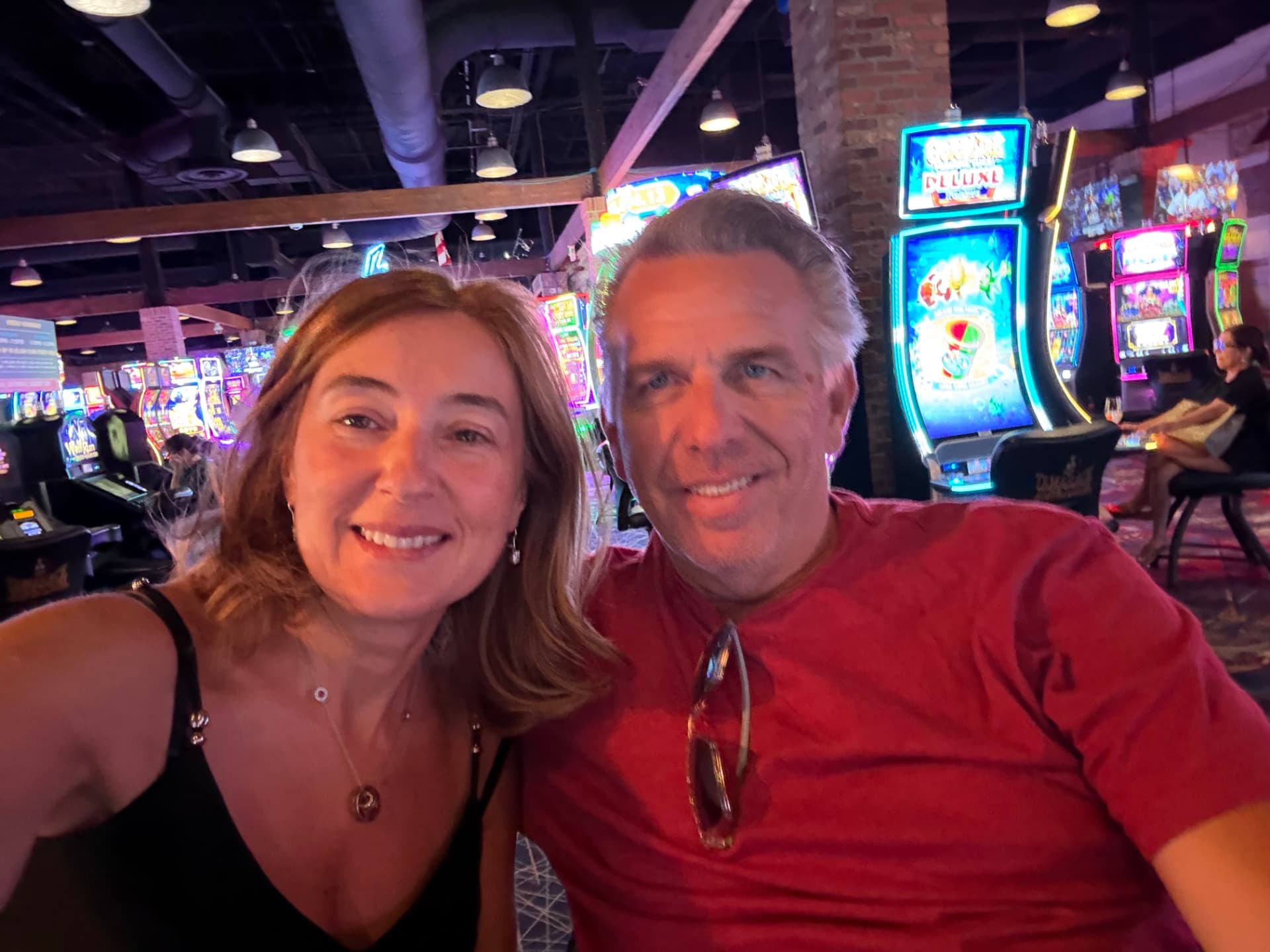 Natalia and her husband on the casino floor in Las Vegas