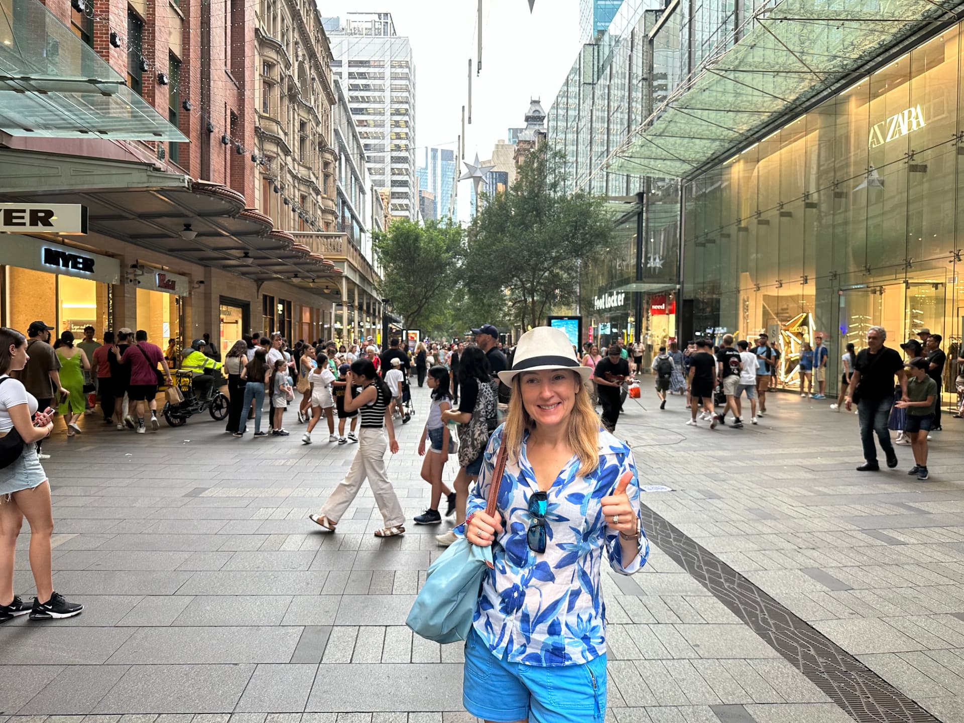 Natalia on Sydney's Pitt Street Mall on a summer afternoon