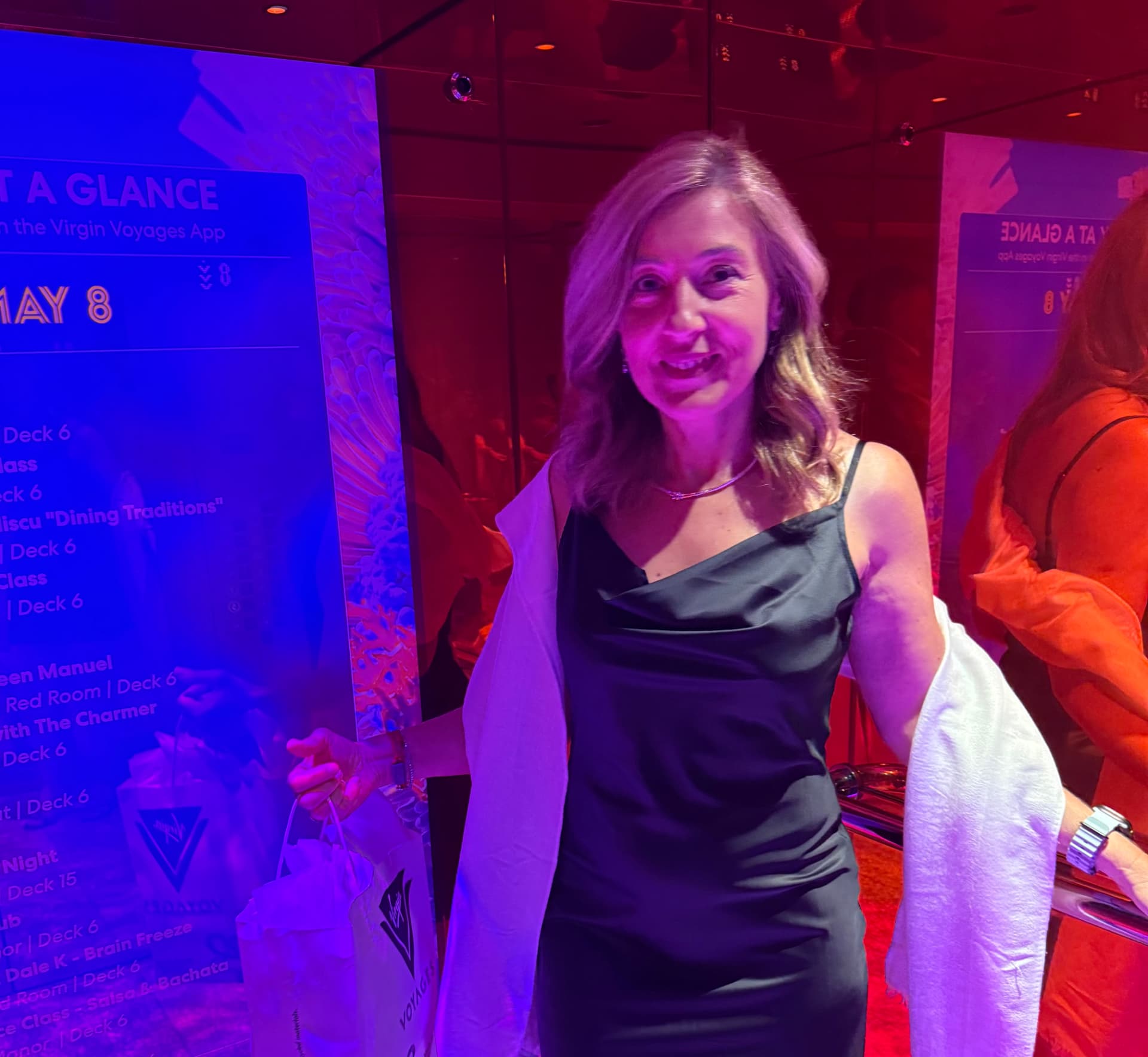 Natalia Casselman aboard a Virgin Voyages ship